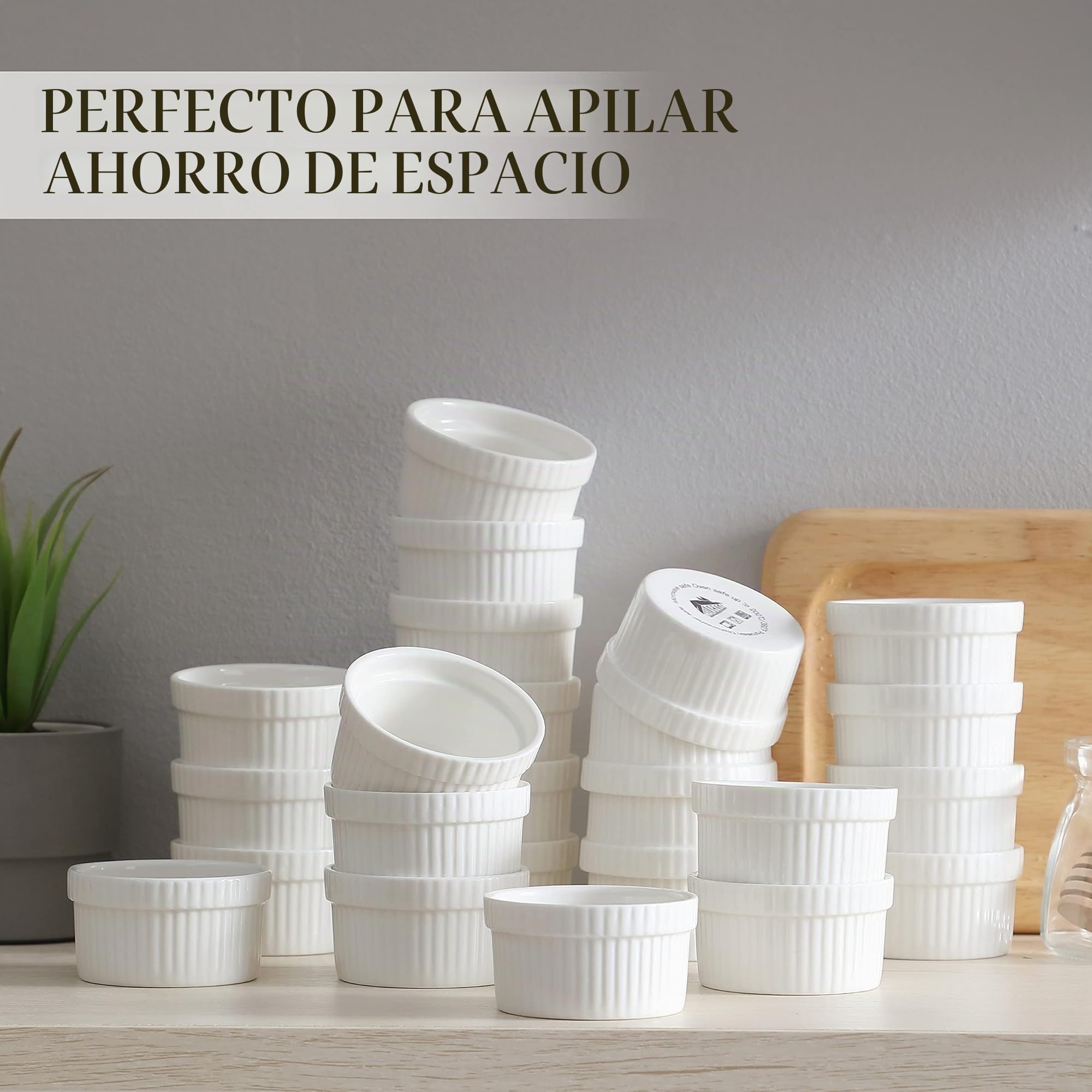 MALACASA, Series Ramekin dish, 24 Piezas Mini Cuencos y Platos de Postre/Snack/Salsa 2.4"(6 cm) Crema de Cerámica Modelo para Hornear
