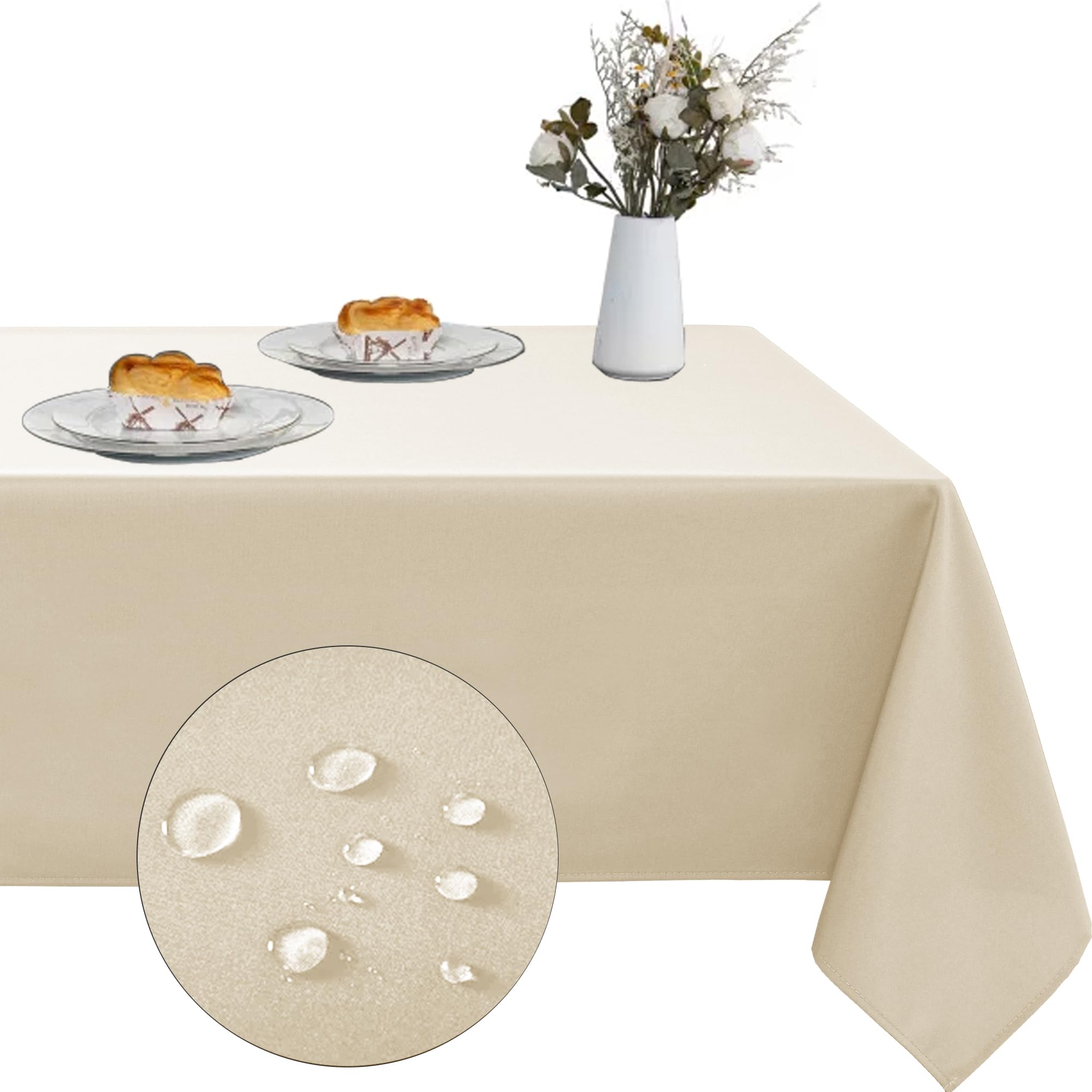 XWZO Table Cloth Rectangular Solid Table Cover Water Resistant Table Cloths Wipe Clean Tablecloth for Cafe, Restaurant, Buffet, Tabletop Party 140x200cm(55x79inches) Champagne