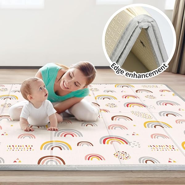 Foldable Baby Play Mat,71" X 59" Extra Large Play Mat, Baby Mats for Floor, Waterproof, Anti-Slip Baby Crawling Mat, Soft Foam Mat for Babies and Toddlers, Rainbow and Star Pattern - 4