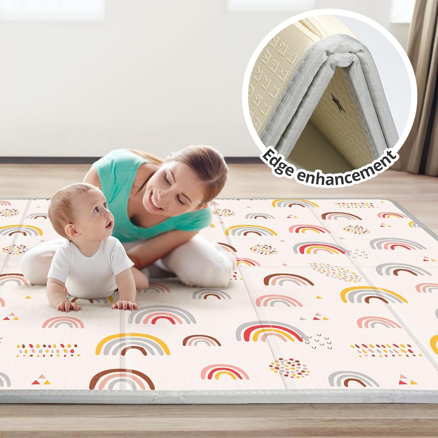 Foldable Baby Play Mat,71" X 59" Extra Large Play Mat, Baby Mats for Floor, Waterproof, Anti-Slip Baby Crawling Mat, Soft Foam Mat for Babies and Toddlers, Rainbow and Star Pattern — view 4