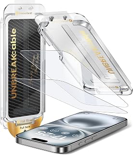 UNBREAKcable 2er Pack Display Schutzfolie für iPhone 16/15, Automatische Staubentfernung, 9H Militär-Standard, Blasenfreie Montage, Gehäusekompatibel, HD Klar (6.1 Zoll)