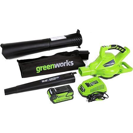 Greenworks 40V 185 MPH Variable Speed Cordless Leaf Blower/Vacuum, 4.0Ah Battery and Charger Included 24322
