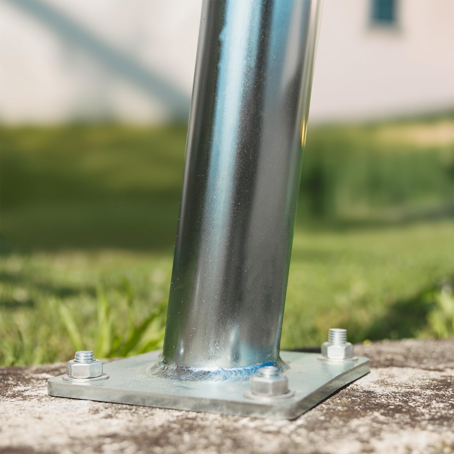 EZ Mast - Poste para vela de sombra 260 cm, 5 puntos de anclajes/ojales de acero galvanizado, sistema multivela, Ø70 mm - Incluye accesorios, zinc - Inclinación 80°