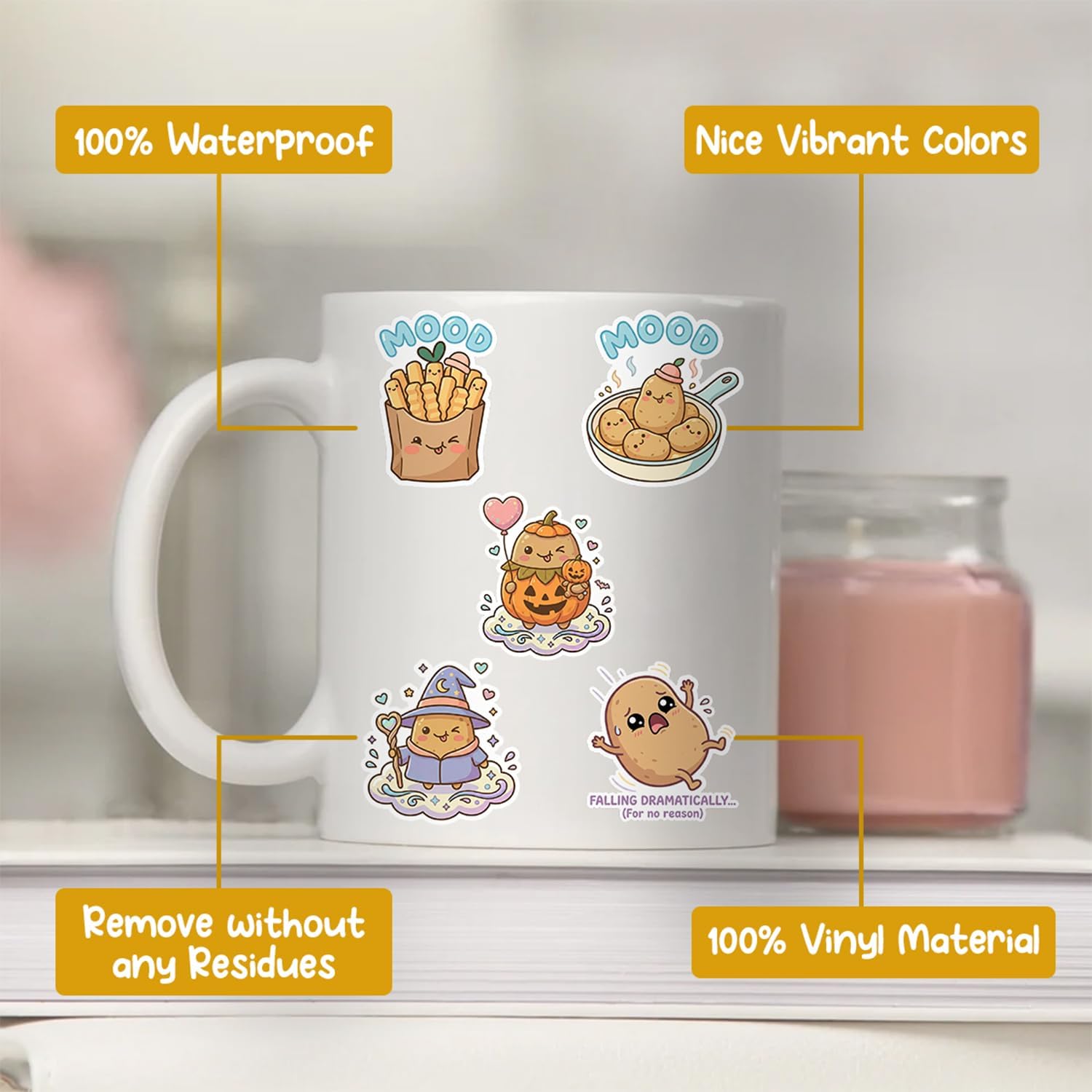 50PCS Funny Potato Stickers Cute Cartoon Potato Vinyl Waterproof Decals for Water Bottles Laptop Phone Luggage Skateboard Bulk Trendy Vegetable Stickers for Kids Teens Adults Party Supplies image 5