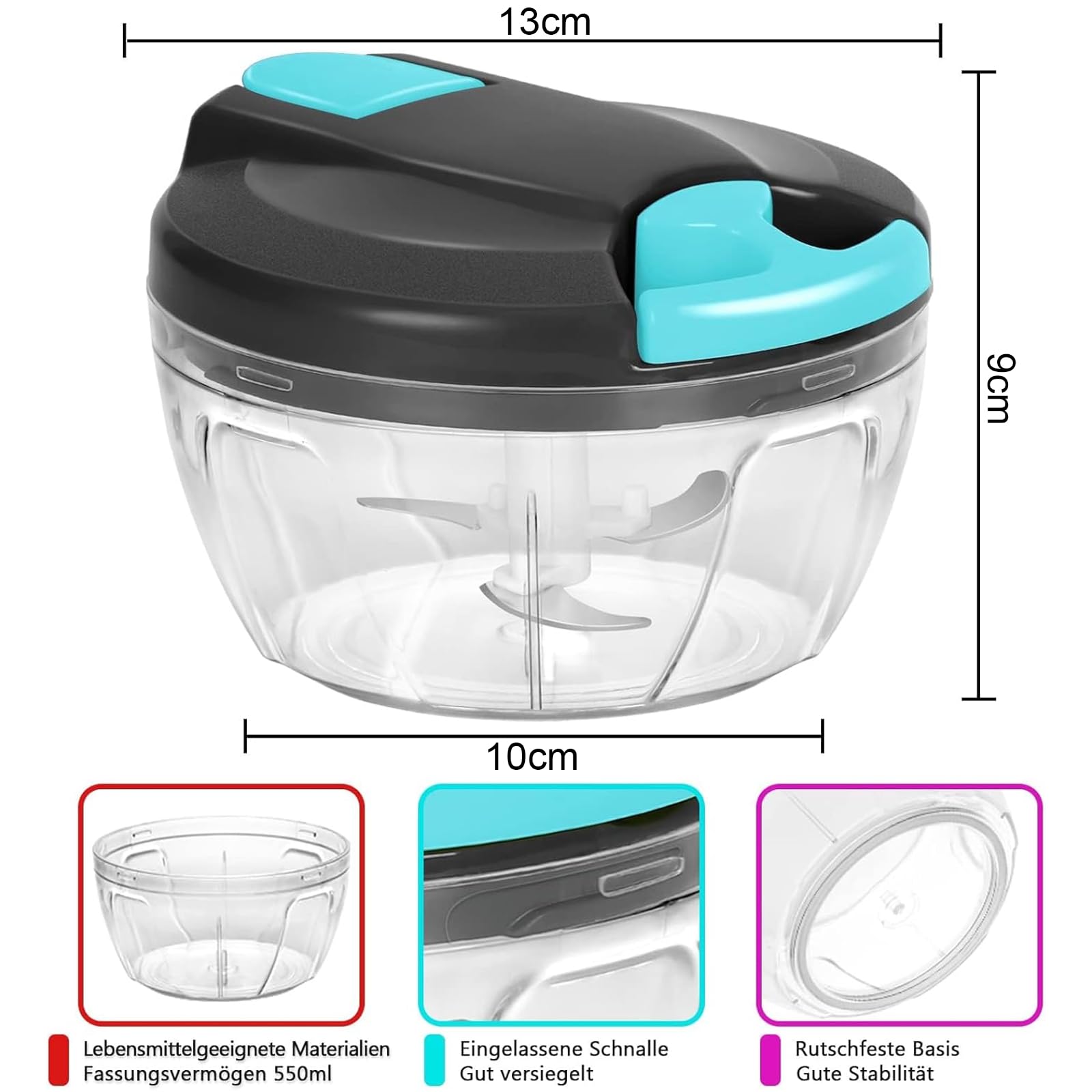 Tritatutto Manuale ZOBMIO Con 4 Lame | Per Cipolla, Verdura, Frutta | Cavo A Strappo - Foto 12