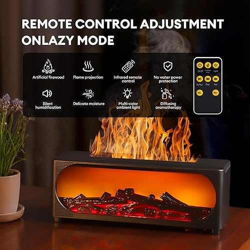 Miniatura 4 de Difusor de aroma de chimenea de 15.2 fl oz con control remoto y apagado automático, difusor ultrasónico de llama para chimenea, difusor de aceite
