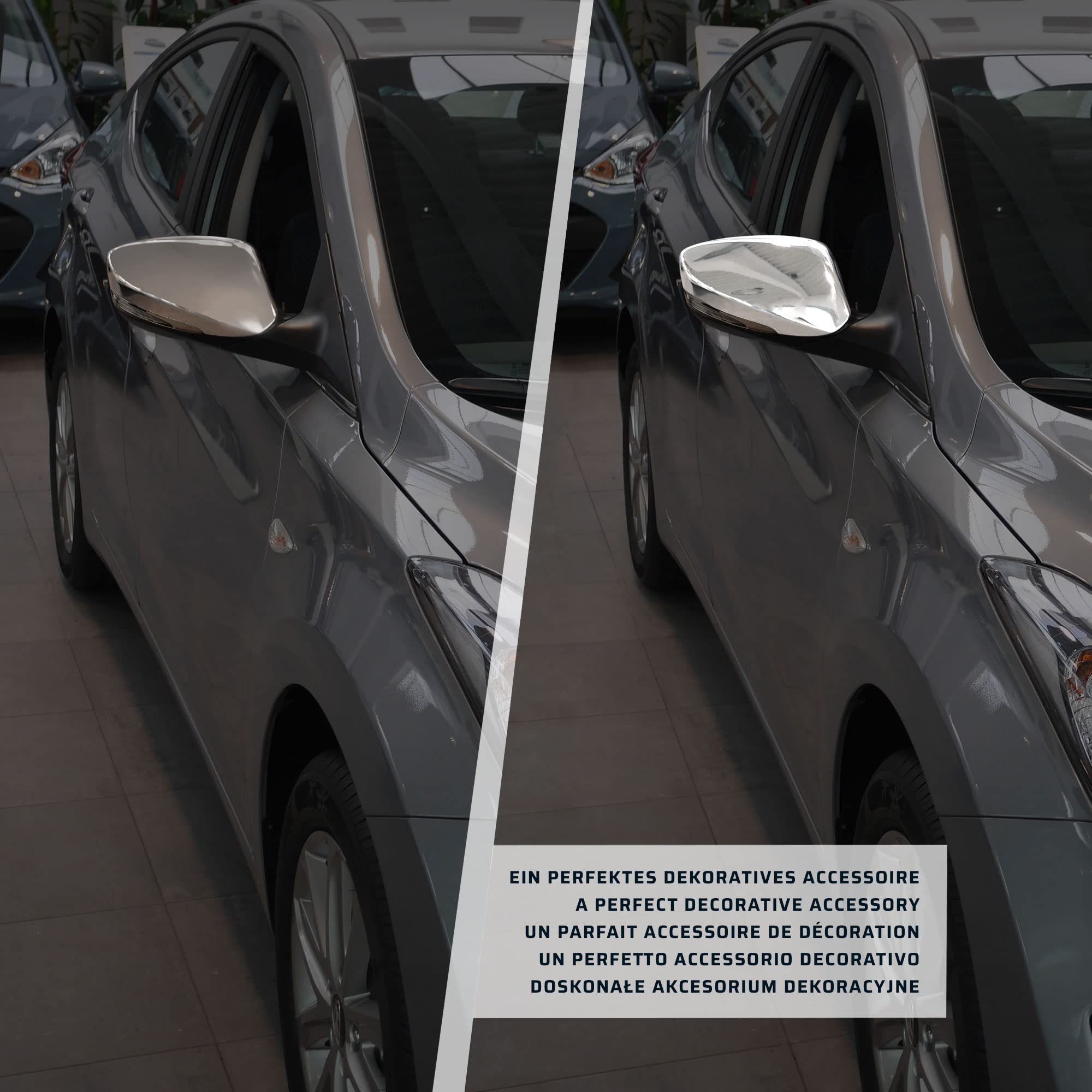 CHROMEMASTER | Nakładki na Lusterka Zewnętrzne | Kompatybilne z Hyundai Accent/Blue Solaris RC Sedan 2010-2017 | Inox/Chrom; Osłony Lusterek to Niepowtarzalny Wygląd Auta i Ochrona Przed Uszkodzeniem