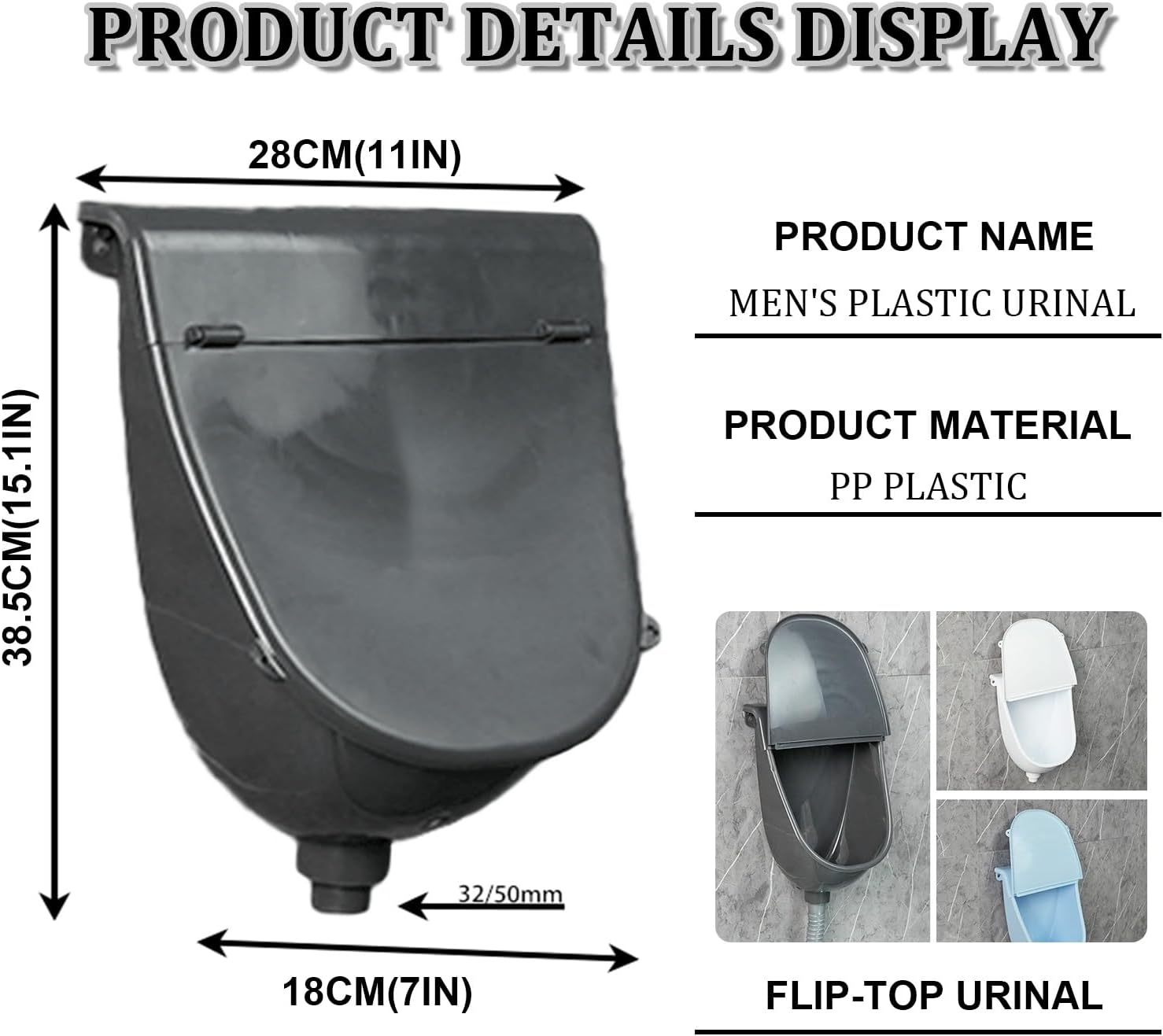 Plastic Urinals For Men,Bathroom Wall-Mounted Male Waterfree,Outdoor Toilet Urine Diverter, Waterless Urinals With Hose,for Bathroom,Garage,Basement,Backyard(Blue)