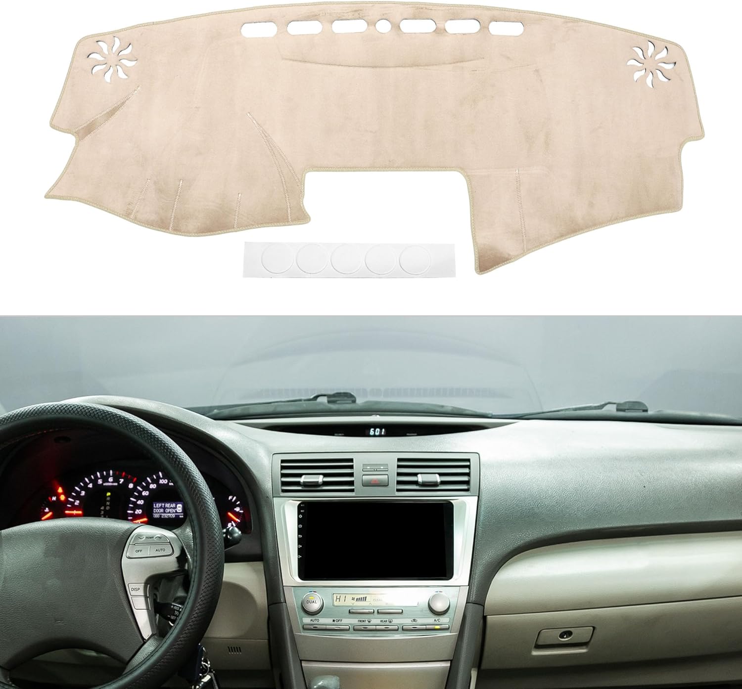 Dashboard Cover Anti-Slip/Anti Dust Dash Cover Mat Carpet for Toyota Camry 2007-2011 Flannel Beige