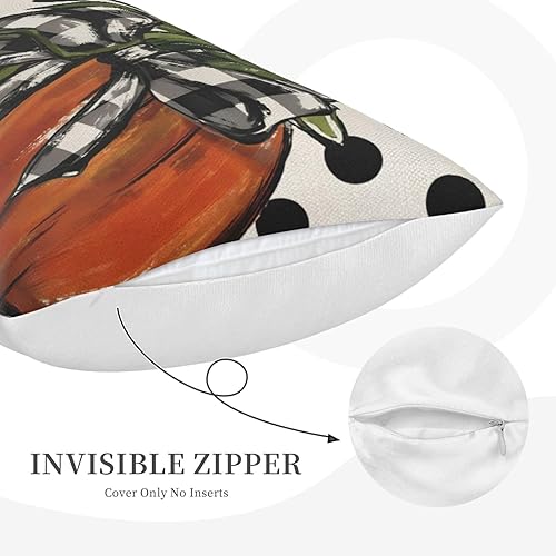 Miniatura 5 de Juego de 2 fundas de almohada decorativas de otoño de 18 x 18 pulgadas, diseño de calabaza naranja de lunares, fundas decorativas de lino para