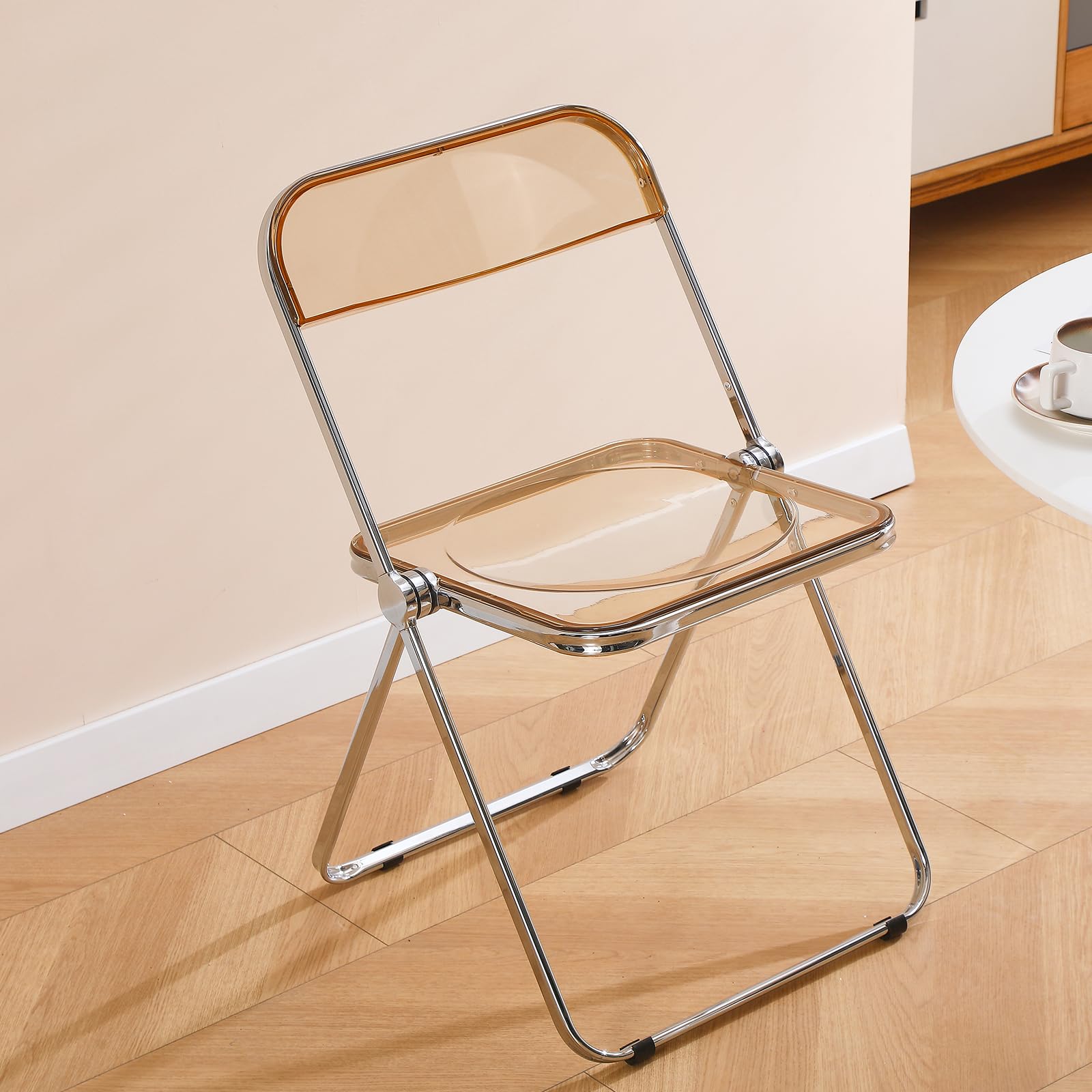 Sedia pieghevole in acrilico: sedia Morden trasparente cromata – seduta in cristallo lucite trasparente – elegante sedia pieghevole impilabile in plastica per sala da pranzo soggiorno vanità