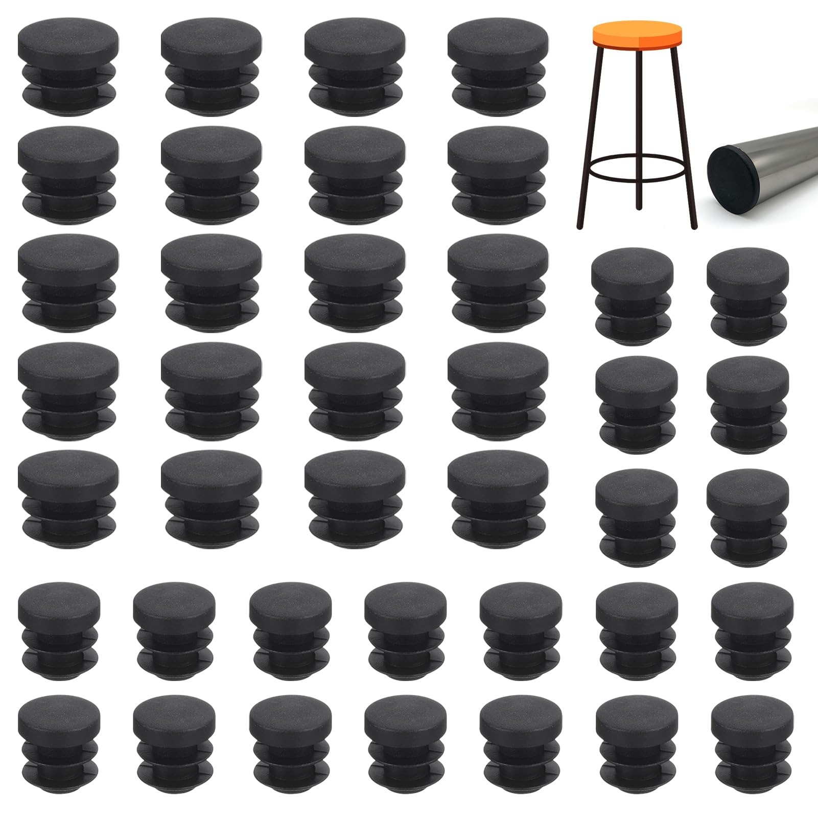 Pack of 40 Round Cover Caps, Black Blanking Plugs, Polyethylene Pipe Covers, 20 Pieces x 14 mm
