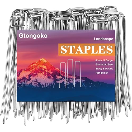 Gtongoko 500 Pack Galvanized Landscape Staples Garden Stakes Plant Cover Stakes 6 Inch 11 Gauge SOD Staples Fence Stakes Ground Stakes for Landscaping Securing Weed Barrier Fabric