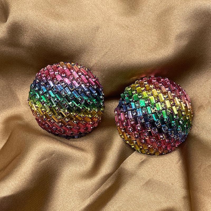 Luxury Disco Half-Ball Statement Earrings Evening Wear Crystals Ball Earrings for Women Colorful/Gold/Silver Big Music Festival Dance Party Accessories Lightweight Cubic Zirconia Ear Stud (Rainbow) image 5