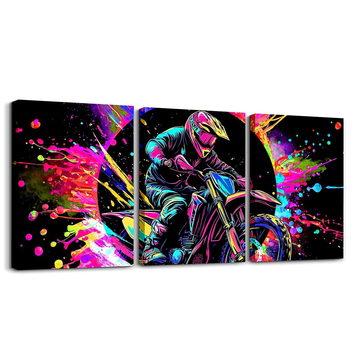Loussiesd Juego de 3 lienzos de motocross para adolescentes, niños, deportes extremos, arte de motocross, pintura de pared de motocicleta, oficina, niños, decoración de pared para dormitorio, sala de