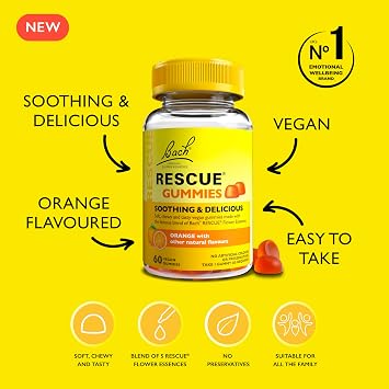 Rescue Remedy Gummies | Orange Flavoured | Daily Support for Stressful Moments | Bach™ Original Flower Essences | 60 Vegan Gummies