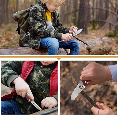 Miniatura 8 de Cuchillo de bolsillo para niños con juego de funda - Cuchillo de bolsillo plegable de acero inoxidable para niños con punta redondeada de seguridad