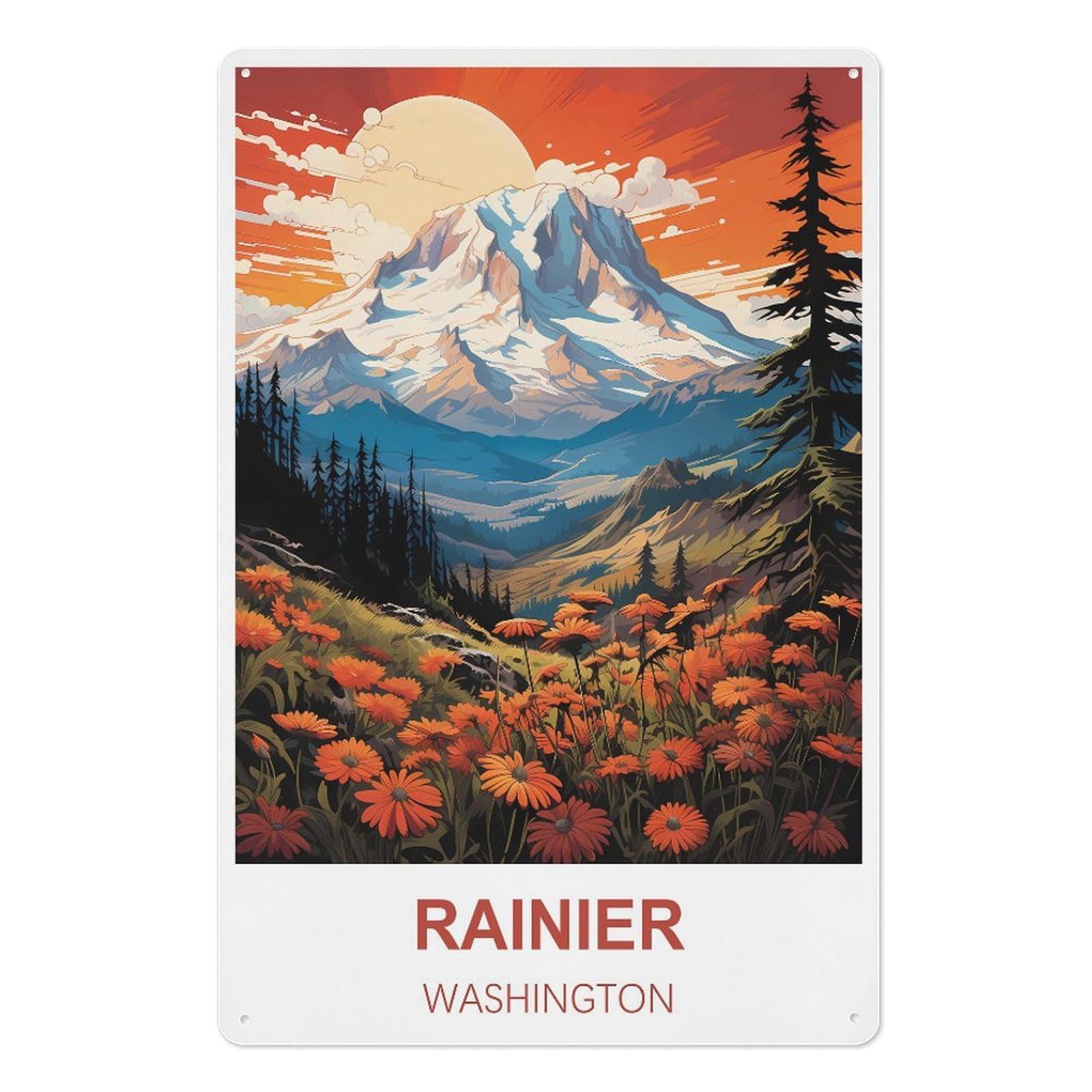 Rainier Washington Retro Design Tin Paintings Vintage Tin Sign 08x12inch(20x30cm) Wall Art for Home Office Bedroom Living Room Cafes Wall Decor
