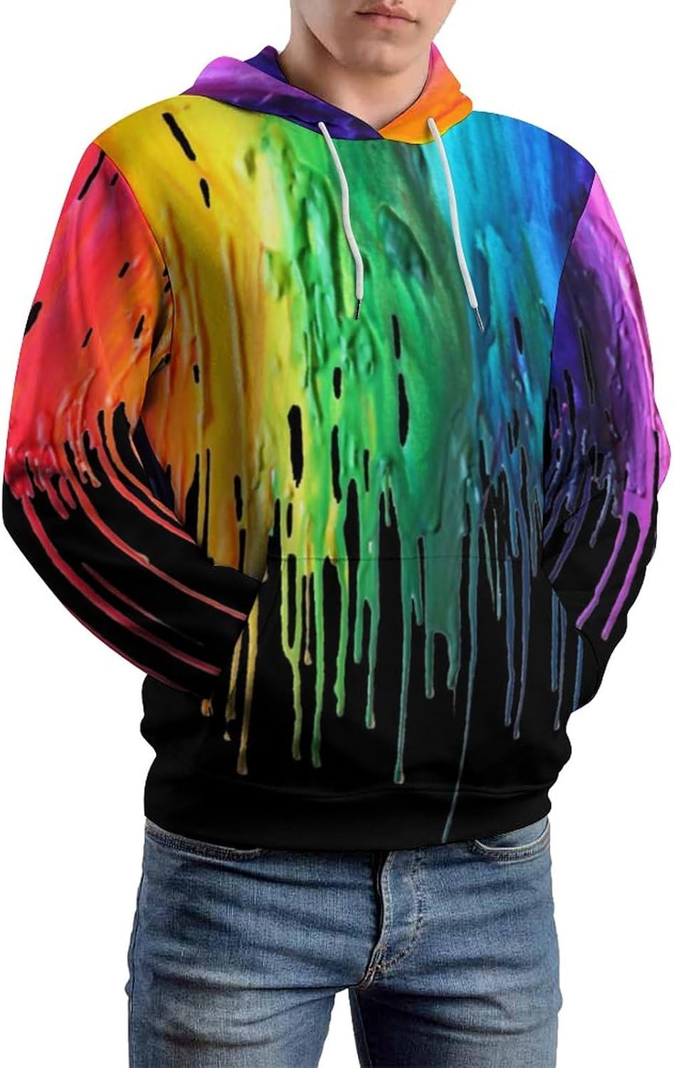 Black Rainbow Paint Pullover Hoodie 3D Novelty Graphic Hooded Sweatshirt Hoodies for Men Women - Image 2