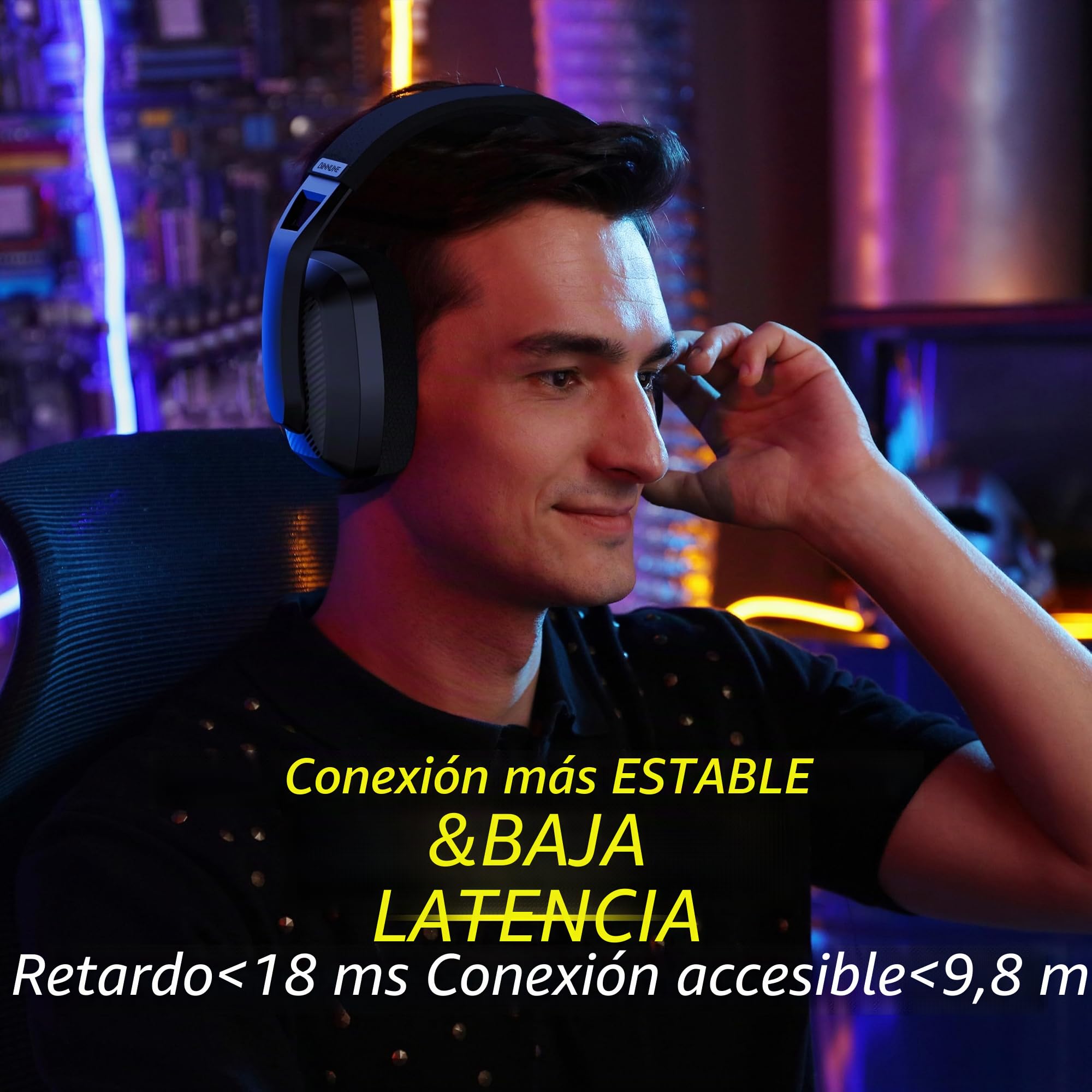 BINNUNE BW06 Cascos Gaming Inalambricos, Auriculares Gaming Inalambricos de 2.4G para PS5, PS4, PC, NS, Cascos PS5 con Sonido Estéreo Auriculares con Microfono, Duración 60Hr+,Negro