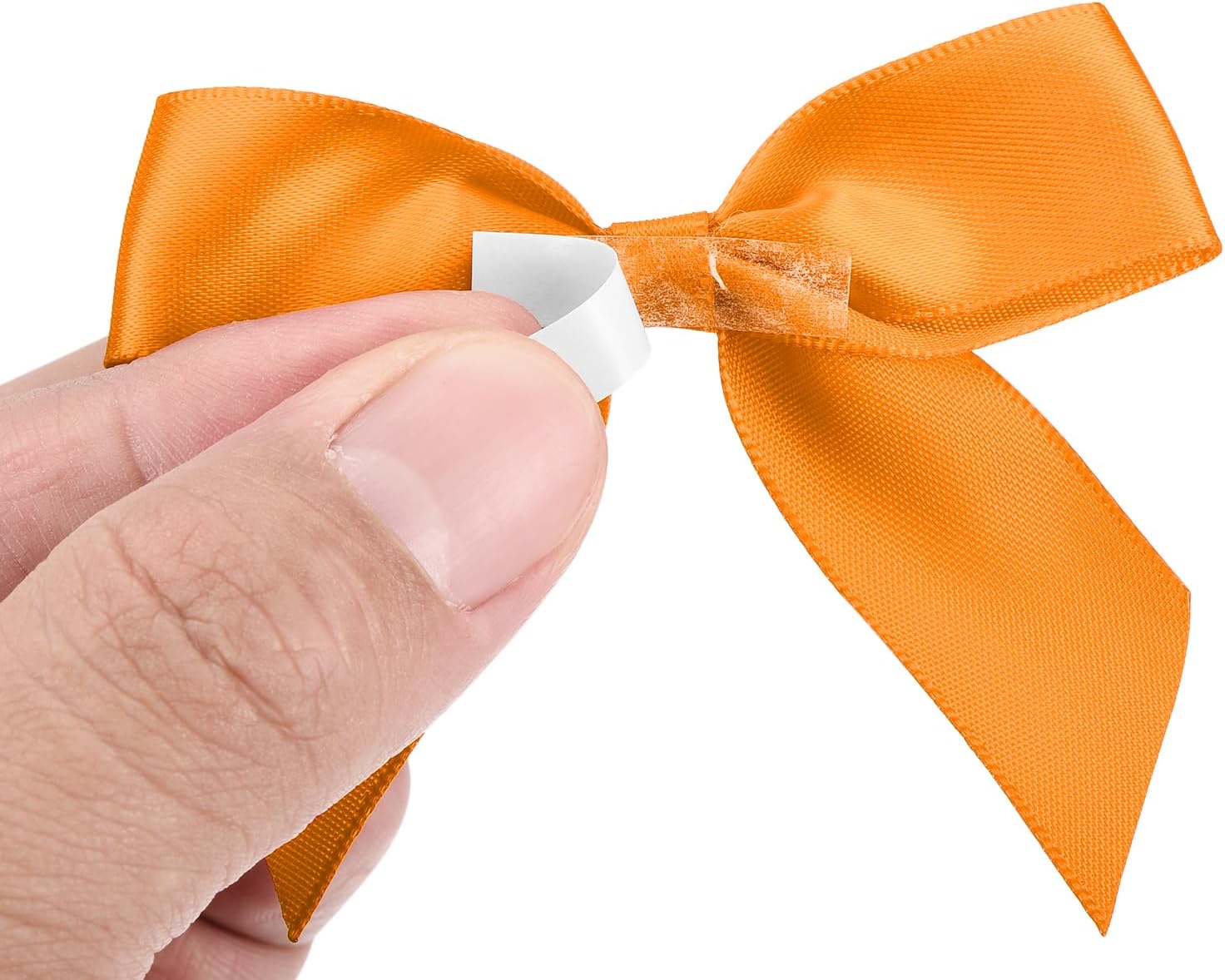 MECCANIXITY 100Pcs Mini Ribbon Bow 2.5" Mini Fabric Satin Ribbon Flower Bows for Craft DIY Sewing Wedding Birthday Party Orange
