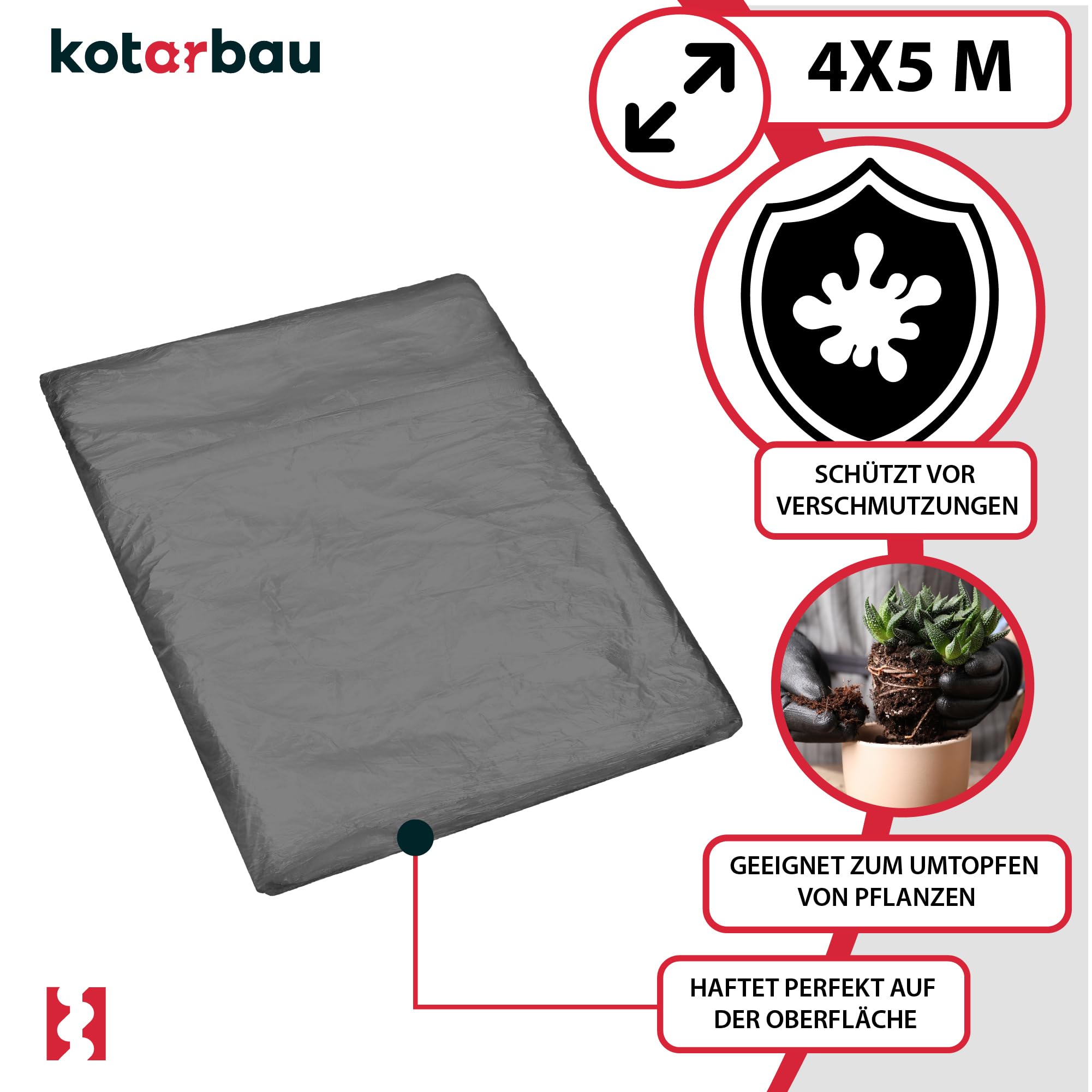 KOTARBAU® 50er Set Malerfolie - Abdeckfolie - 4 x 5 m - Malervlies - Abdeckplane - Robust - Bauschutzfolie - Grau - Dicke Malerfolie
