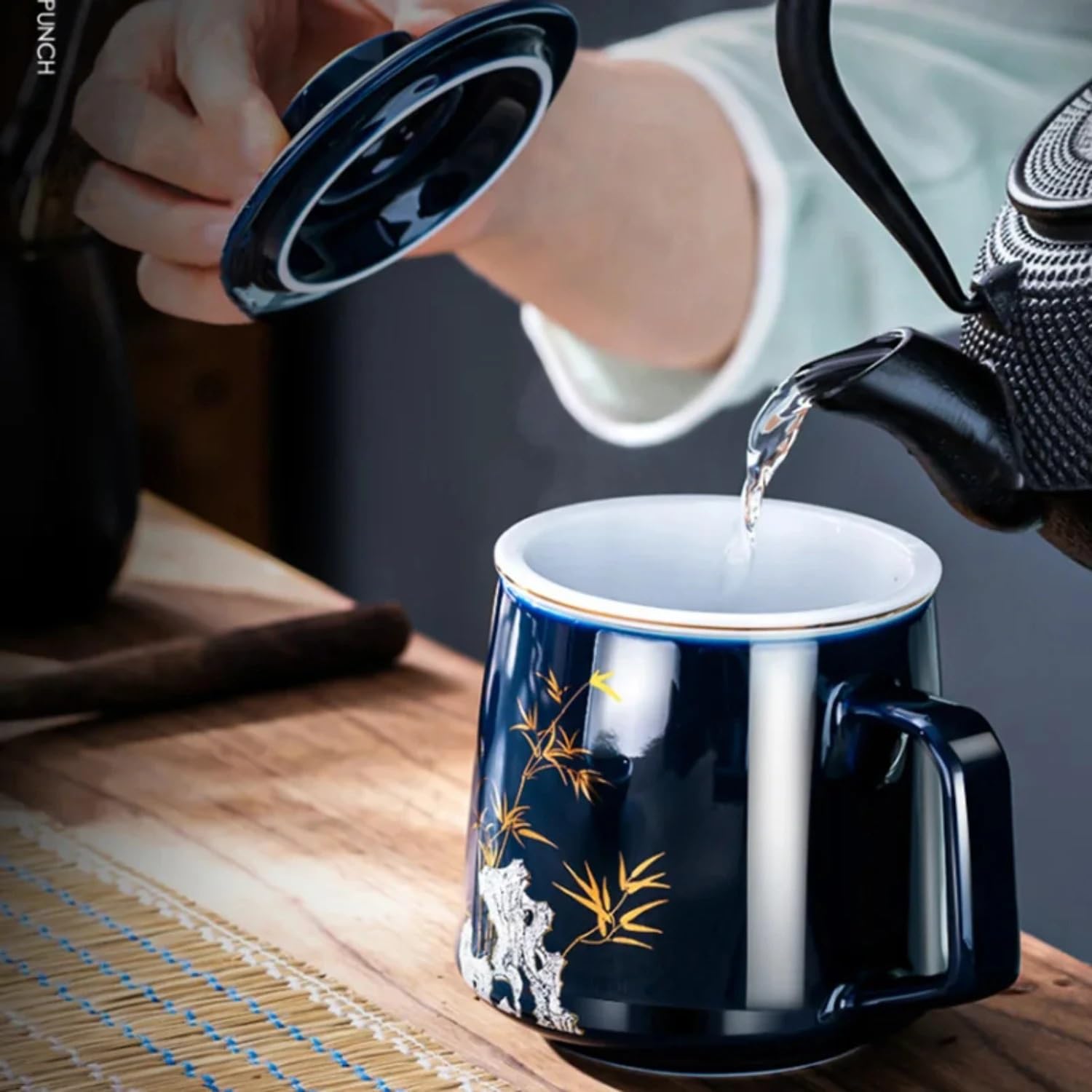 Tasse avec Couvercle Tasse à thé de 400 ML avec Filtre à thé en céramique Tasse à thé infuseur(B)
