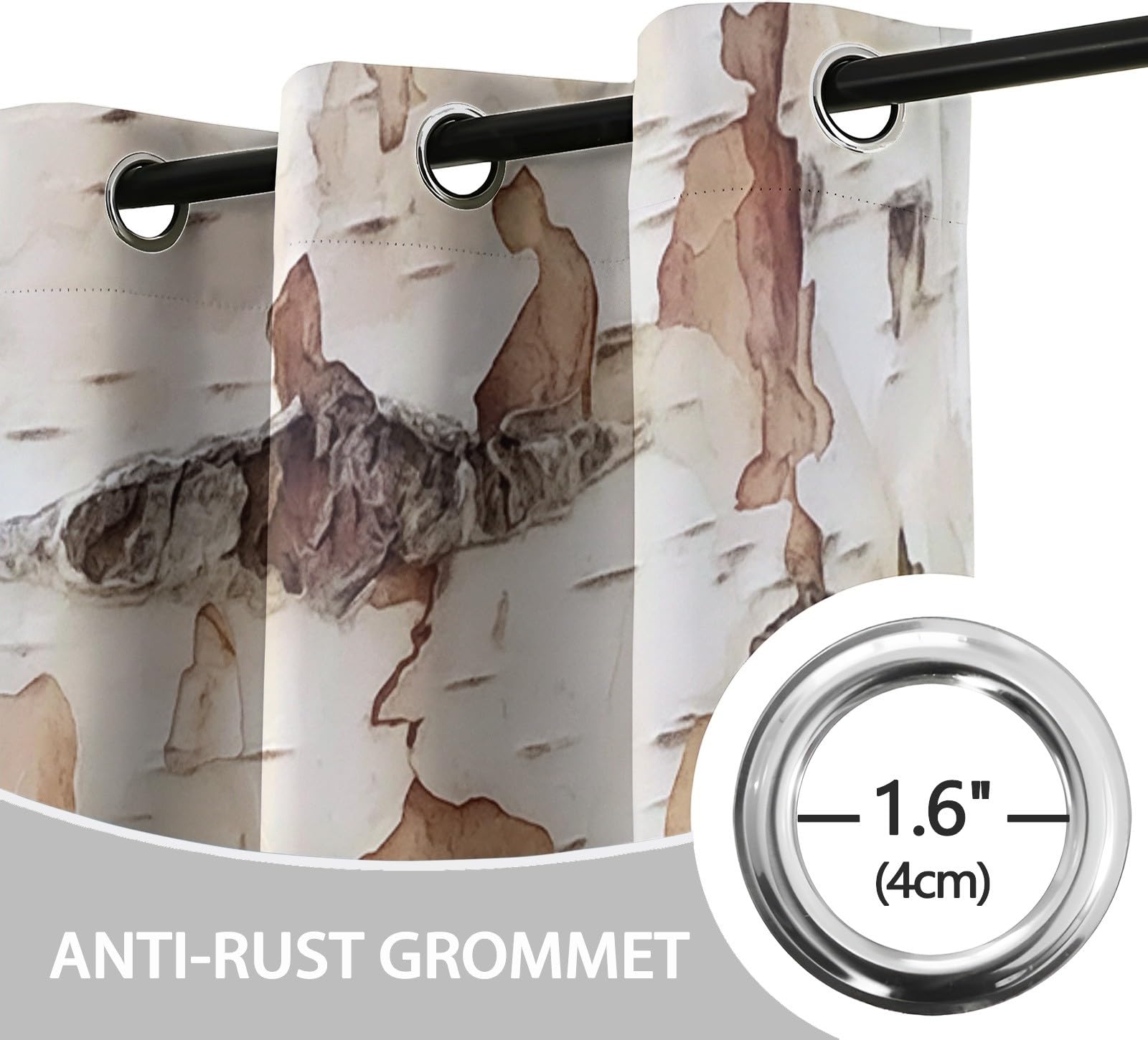 Tende Oscuranti per Interni 2 Pezzi 140x260 cm (LxA), Wood Grain Birch Natural Theme Tenda Coprente per Soggiorno, Termiche Isolanti Tendaggi per Interno con Anelli Finestra per Salotto