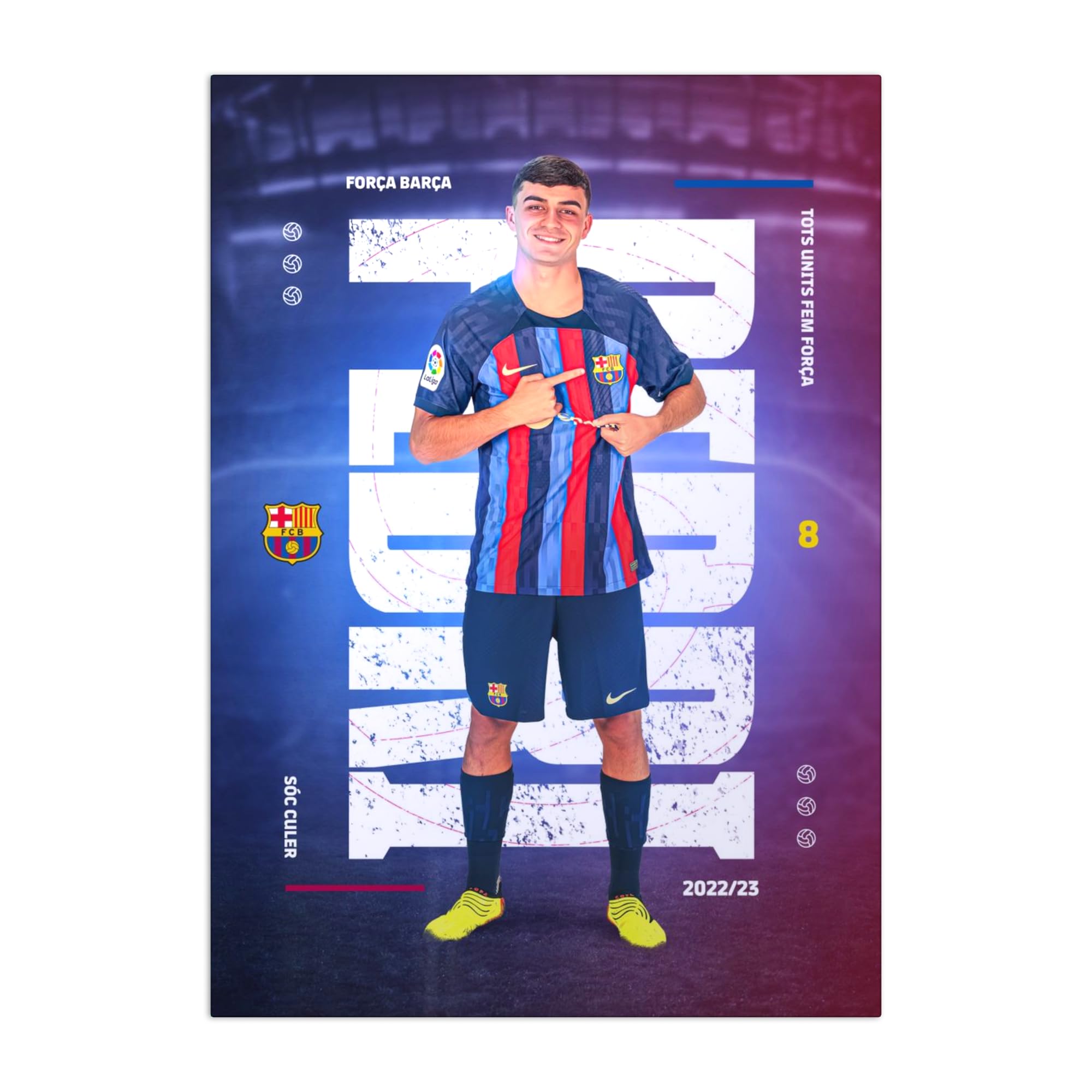 Displate - Póster de Metal - Montado con Imán - FC Barcelona - FCB Home - Pedri - Taille M - 32x45cm Matt