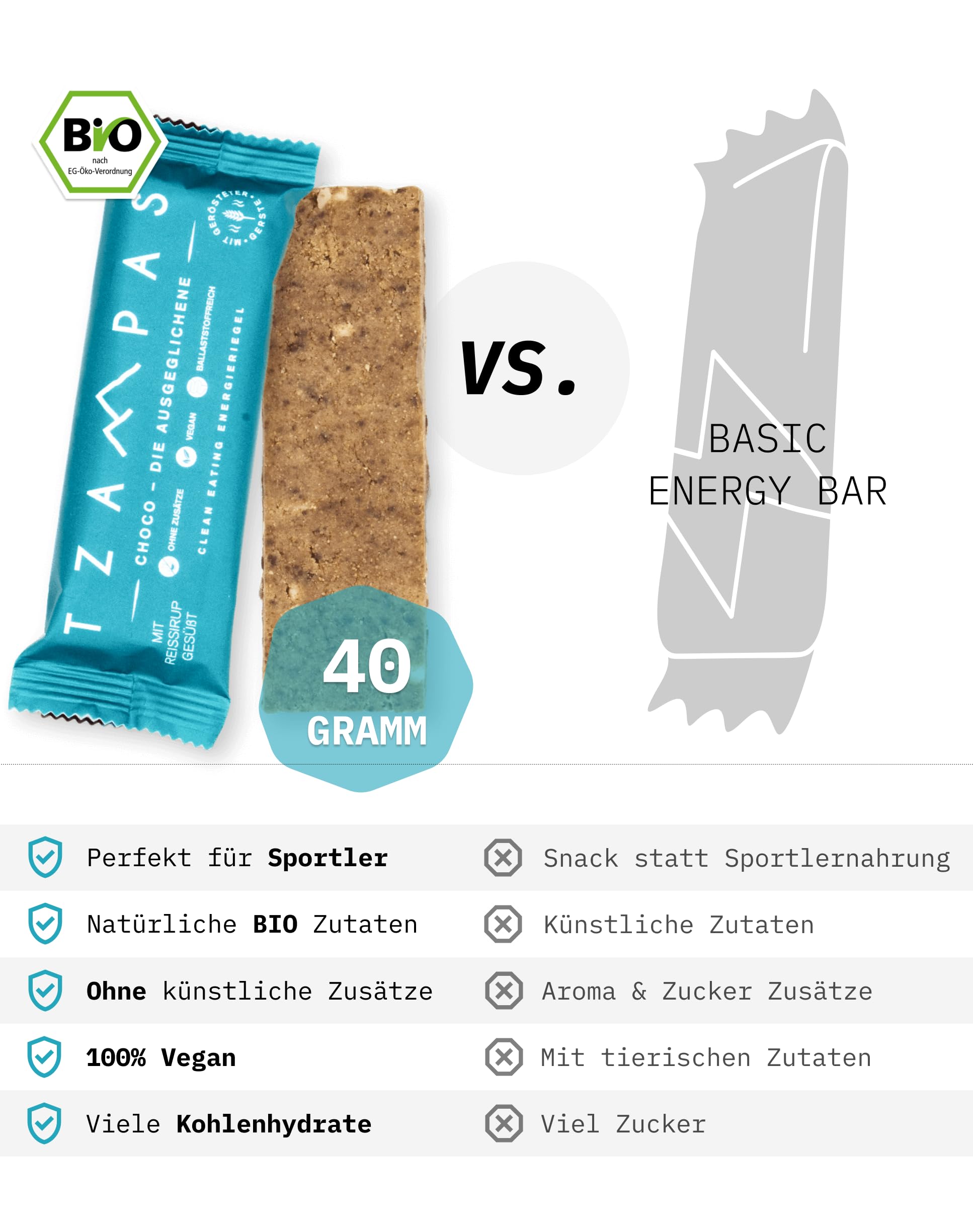 Energieriegel BIO von TZAMPAS® - 16x40g Riegel - 4 Sorten nachhaltige Sportriegel mit Superfoods für langfristige Energie - Vegan/Ohne Zusatz von raffiniertem Zucker