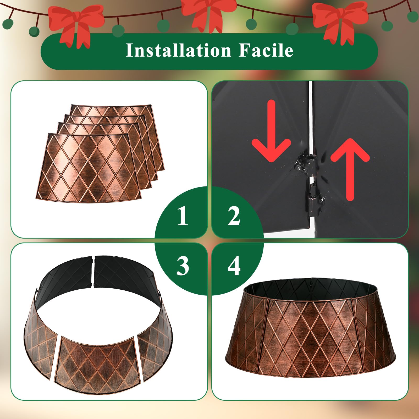 Lanpn Collier de Sapin Noël 50cm Décorations Arbre Artificiel Intérieur Extérieur Cuivre Losange
