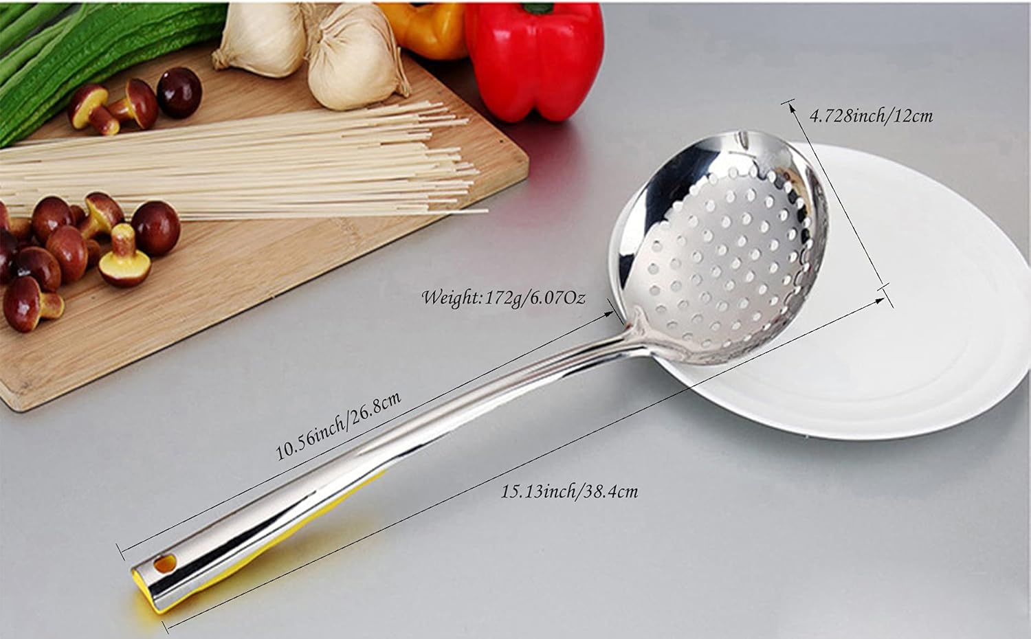 Tenta Kitchen Dia 12CM Stainless Steel Skimmer/Slotted Spoon/Strainer Ladle With ABS Plastic Heat Resistant Handle