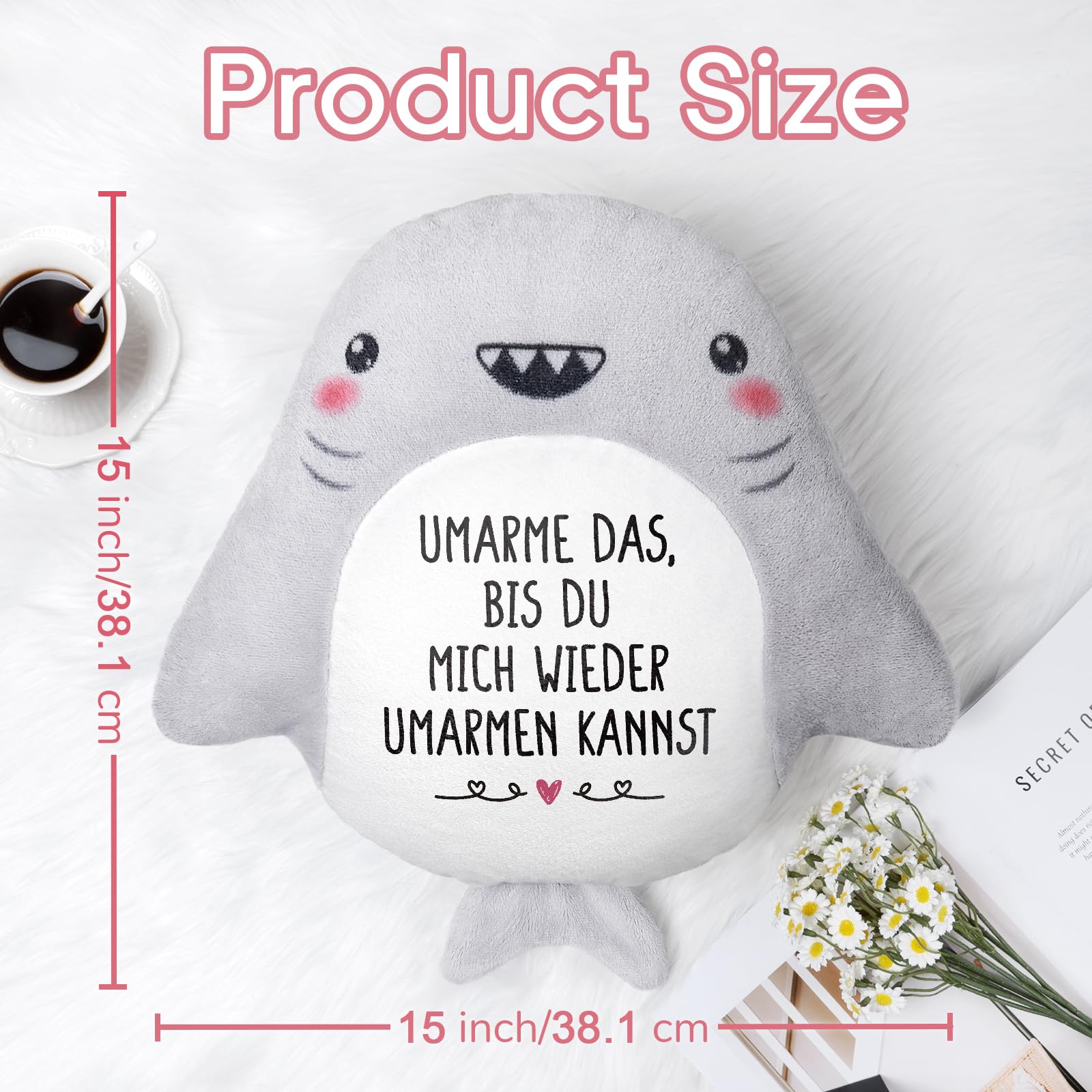 Jahrestag Geschenk für Ihn Sie, Ich Liebe Dich Geschenke für Frauen Männer, Haifisch Kuschelkissen, Hochzeitstagsgeschenk, Partner Geschenke für Freundin Freund Fernbeziehung
