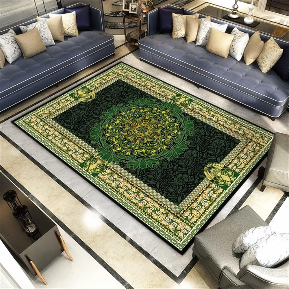 Tapis sol vert lavable en machine et durable 80x160cm motif floral géométrique