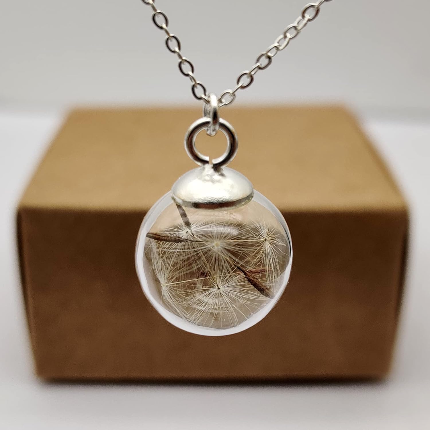 Dandelion Make a Wish Real Flower Glass Ball Pendant 925 Sterling Silver Chain Necklace for Women Handmade - Image 2