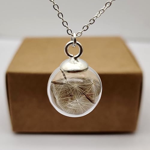 Miniatura 2 de Dandelion Make a Wish Real Flower Glass Ball Pendant 925 Sterling Silver Chain Necklace for Women Handmade