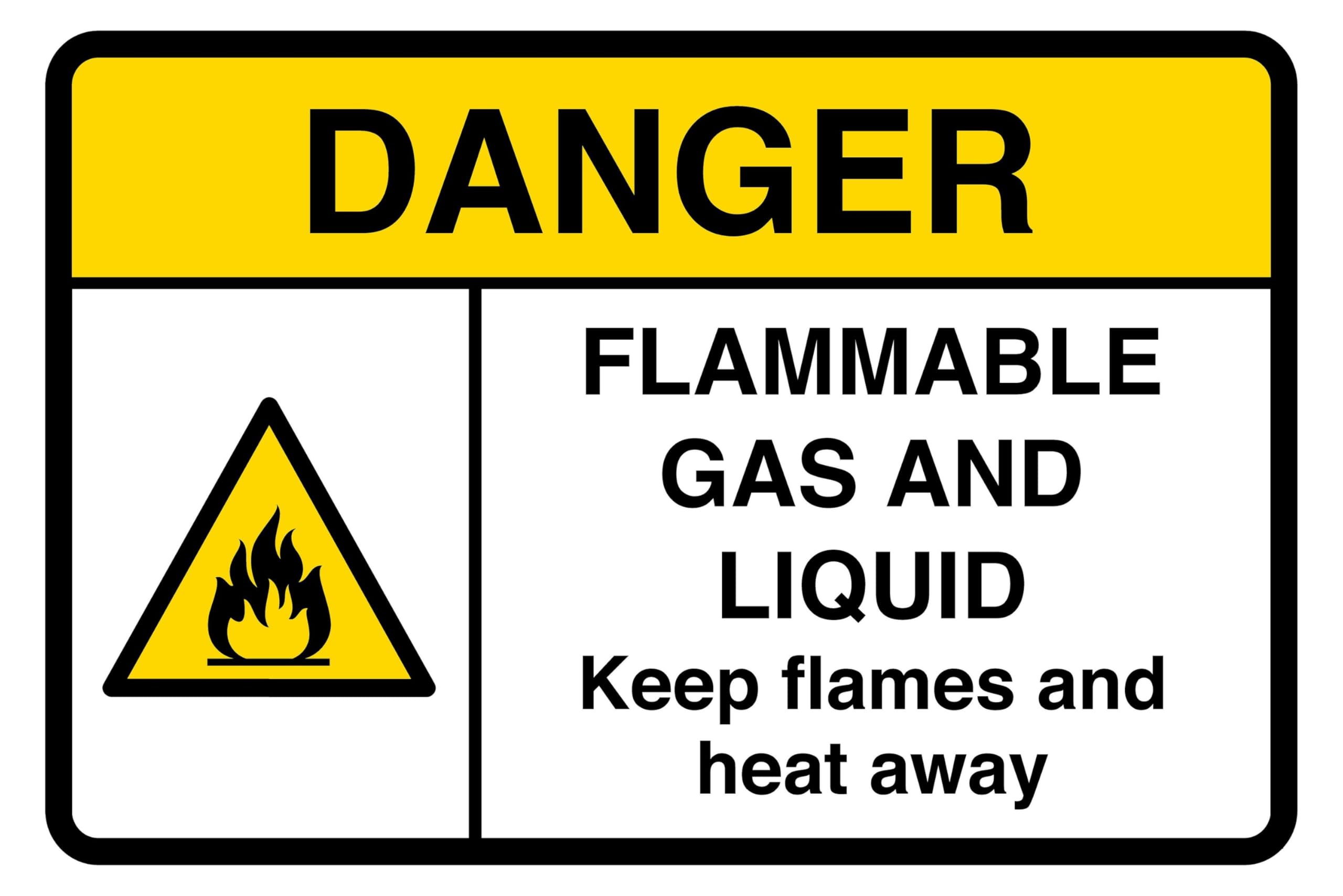 Danger Flammable gas & liquid sign- 3mm Aluminum Dibond high-visibility and durability for indoor/outdoor usage (300mm x 200mm) Ensures Safety Within 7m Viewing Distance.