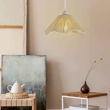 Gralara Bohemian Light Shade Weave Rope Lampshade Light Fixture Replacement Ceiling Lantern Cover Hanging Lamp Shade for Home Restaurant Living Room, Beige
