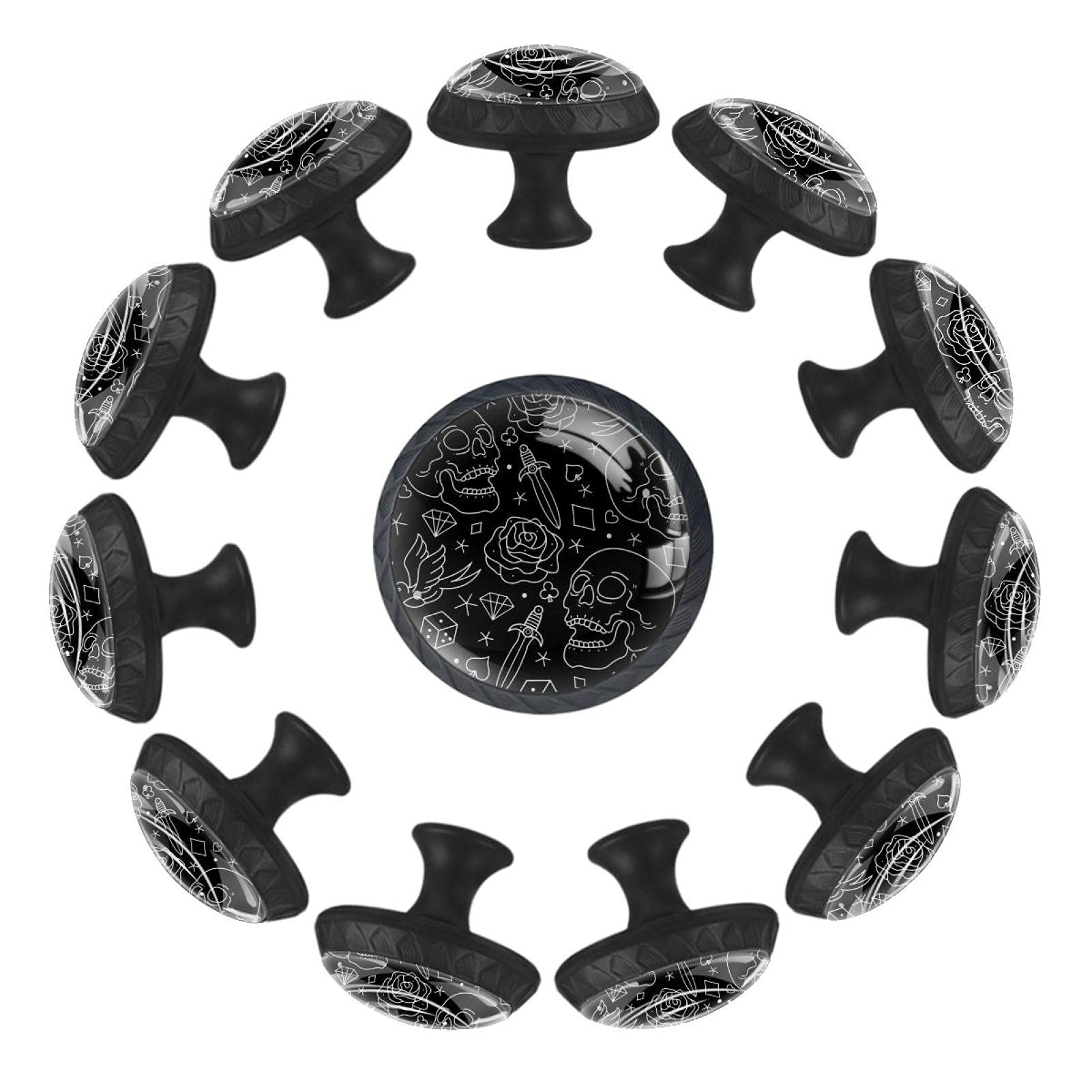 Boutons de tiroir crâne et épées 35mm lot de 12 pour commode de chambre