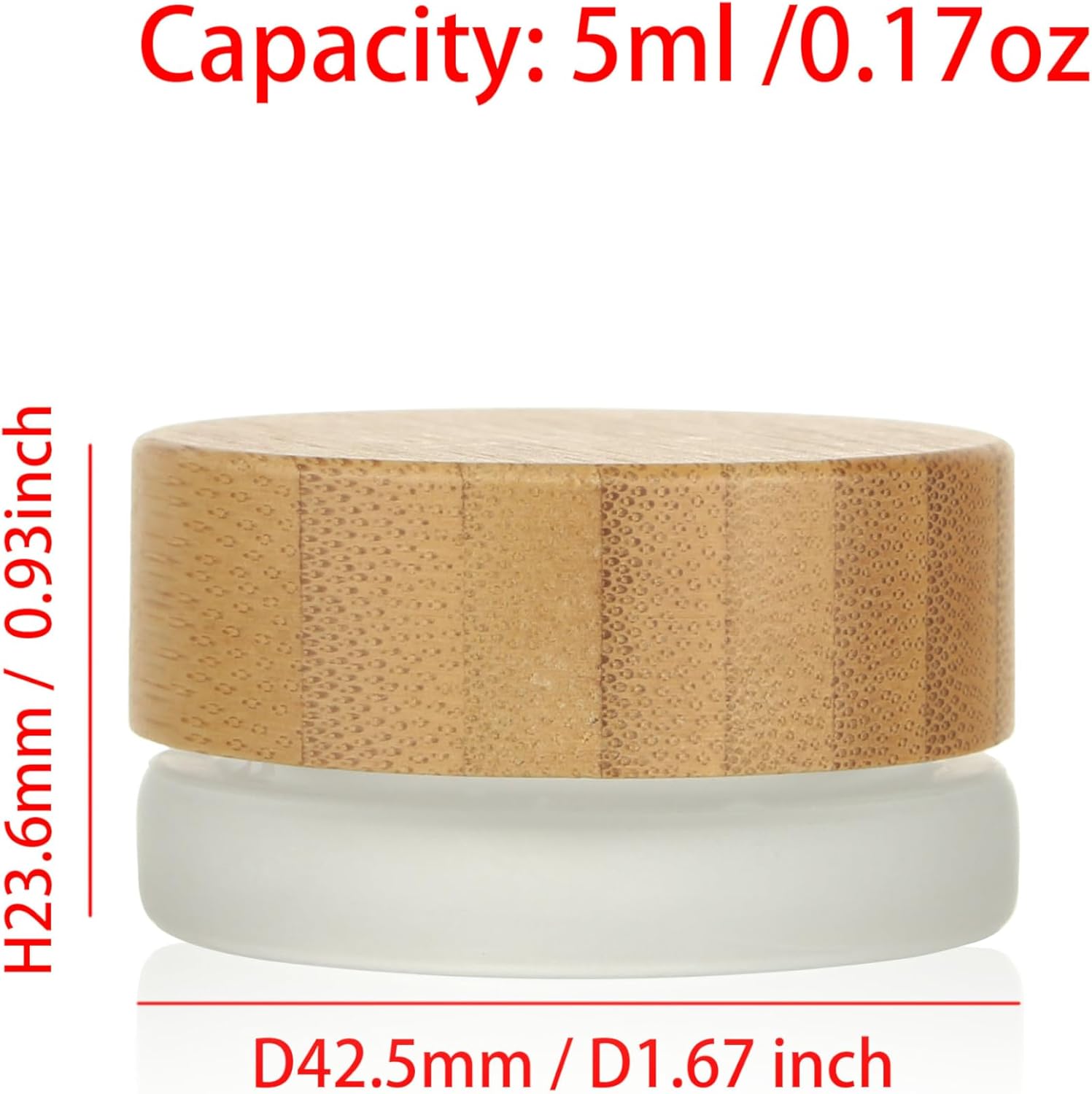 COSIDEA 18pcs Empty 1.7 OZ/50 ML Round Clear Glass Jars with Bamboo lids, Wooden Cream Jar Refillable Cosmetic Travel Containers for Lip Balm, Ointments, Lotion Packing (Frosted, 5g)