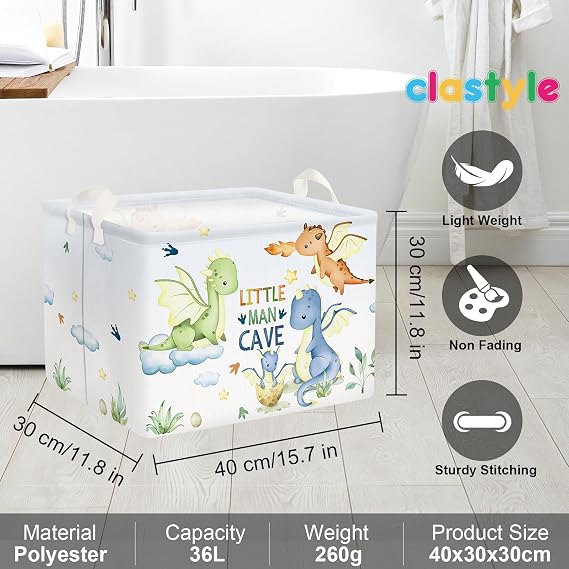 Clastyle Large Dragon Kid Storage Basket Foldable Boy Laundry Hamper, 36L