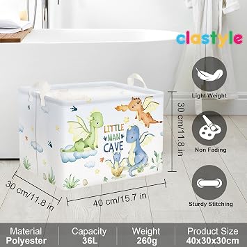 Clastyle Large Dragon Kid Storage Basket Foldable Boy Laundry Hamper, 36L