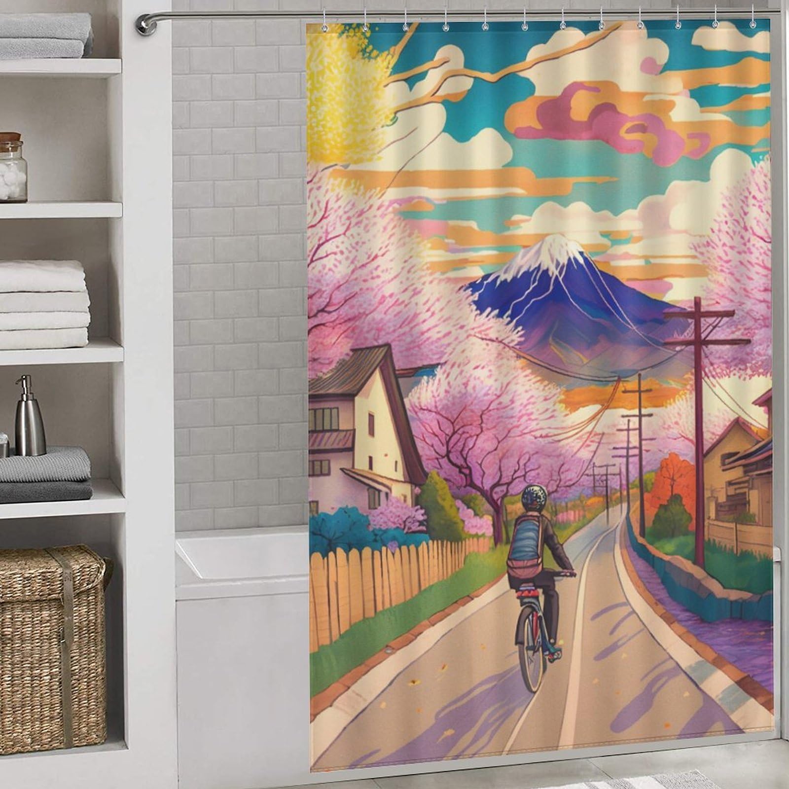 Rideau de douche 143x180 en polyester moderne déperlant pour baignoire de village