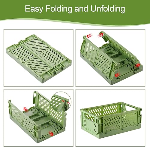 Miniatura 4 de HUUSMOT Paquete de 4 pequeñas cestas de almacenamiento de plástico pastel, cajas plegables para organizar, mini contenedores que ahorran espacio