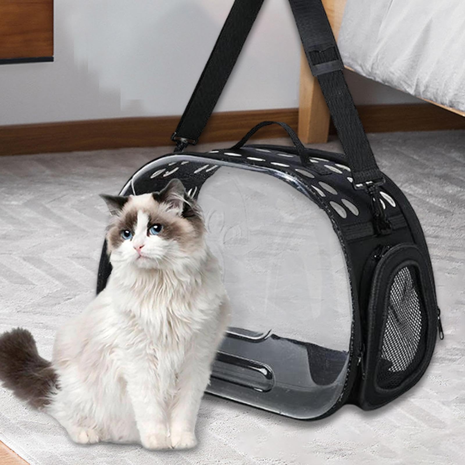 Transportín Transparente para Gatos con cómodo Acolchado, portátil y de Lados Suaves para Gatos y Cachorros, transportín Plegable Transparente para