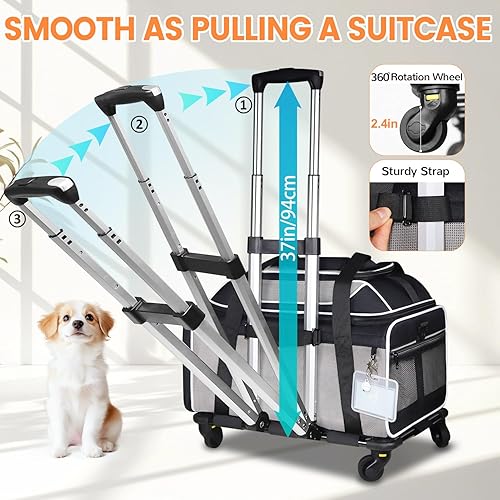 Miniatura 5 de Petskd Transportador de mascotas extensible superior con ruedas de 19 x 13 x 9 pulgadas, aprobado por Southwest Allegiant Airlines, transportador de