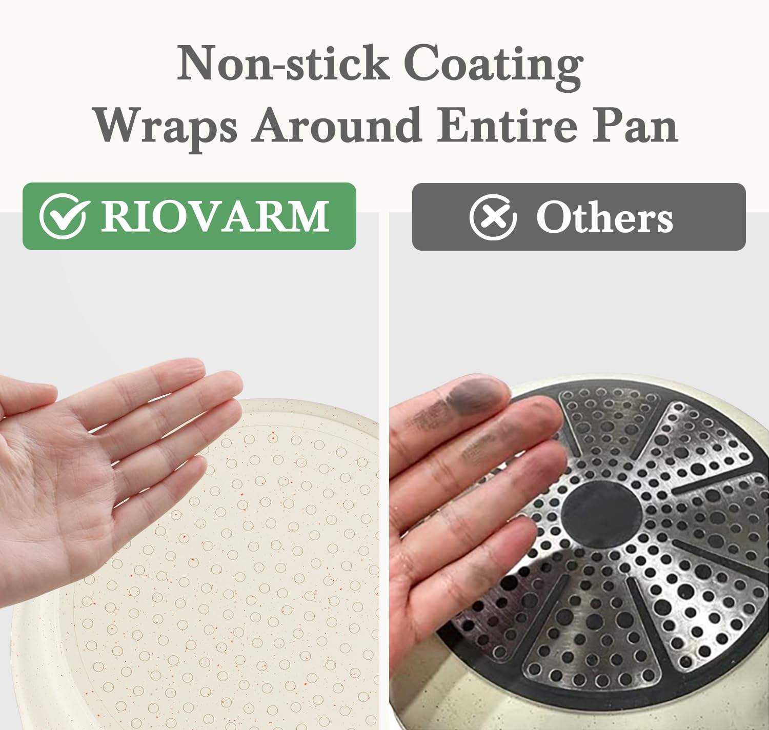 RIOVARM Induktion Bratpfannen Set mit abnehmbaren Griffen, Antihaft Pfannenset mit Deckeln 20 cm 24 cm 28 cm, Omelett Pfanne ohne PFOA, Kochgeschirr-Set für alle Herdarten, Spülmaschinen- und ofenfest