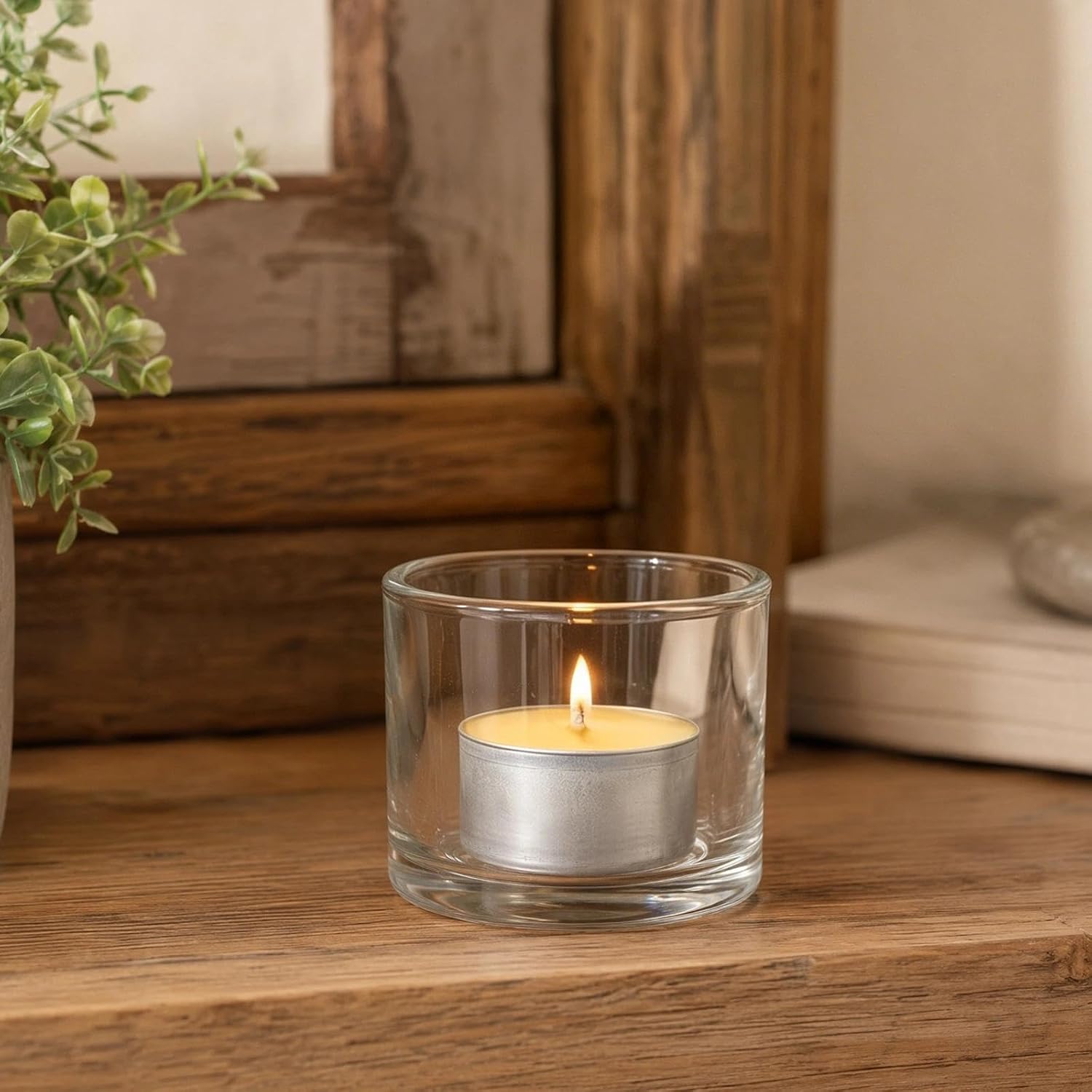 25-Pack Pure Beeswax Tealight Candles, Aluminum Cups, Approx. 6H Burn