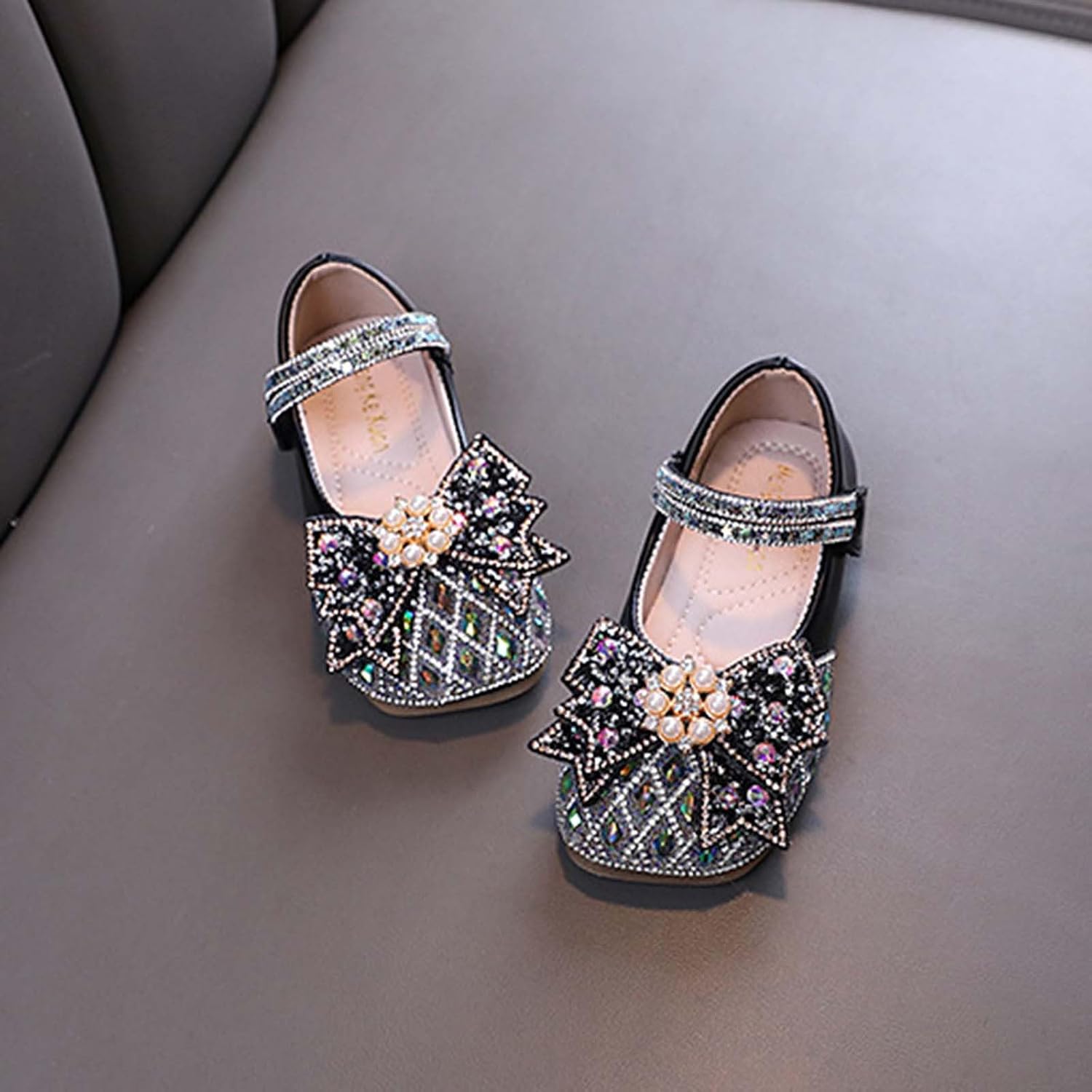 Rhinestone Bow Heels 2026 Girls Dressy Princess Shoes Comfy Party Flats Toddler Mary Janes Kids Wedding Footwear