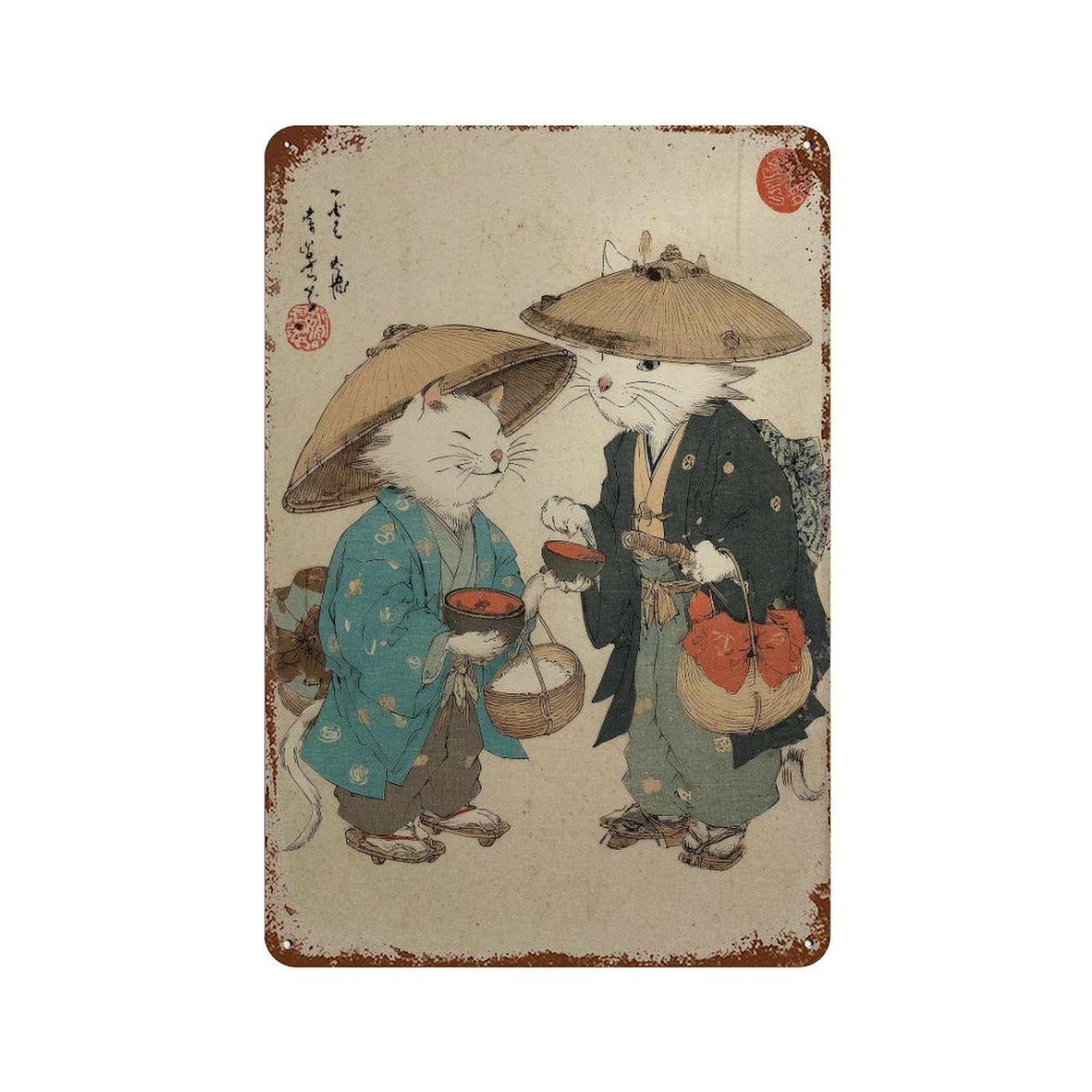 xiaoxiaoshen Cats In Kimono. Ukiyo Wall Decor Art Metal Tin Poster Modern Home Decor Art Home Bar Shop Decorations Vintage Sign 30x20cm